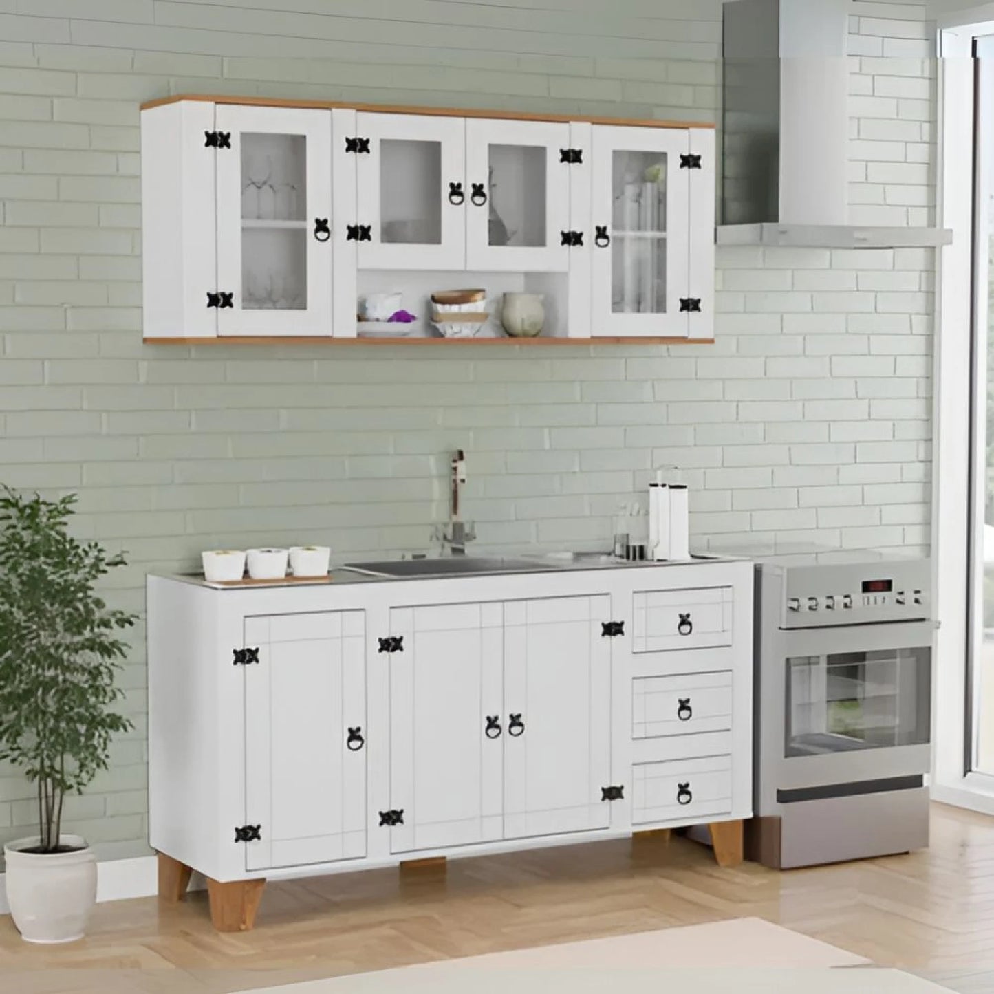 Promo Áereo 4 Puertas + Bajo Mesada Línea Naturale - Roble