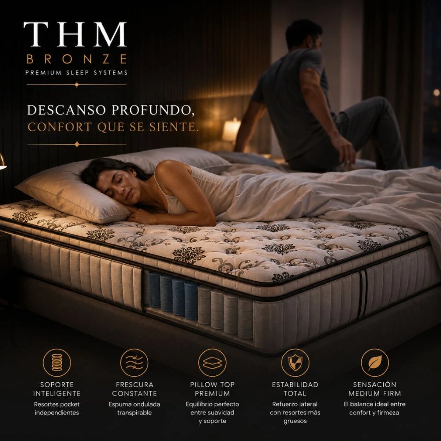 Sommier Baulera 2 plazas THM Hybrid Bronze
