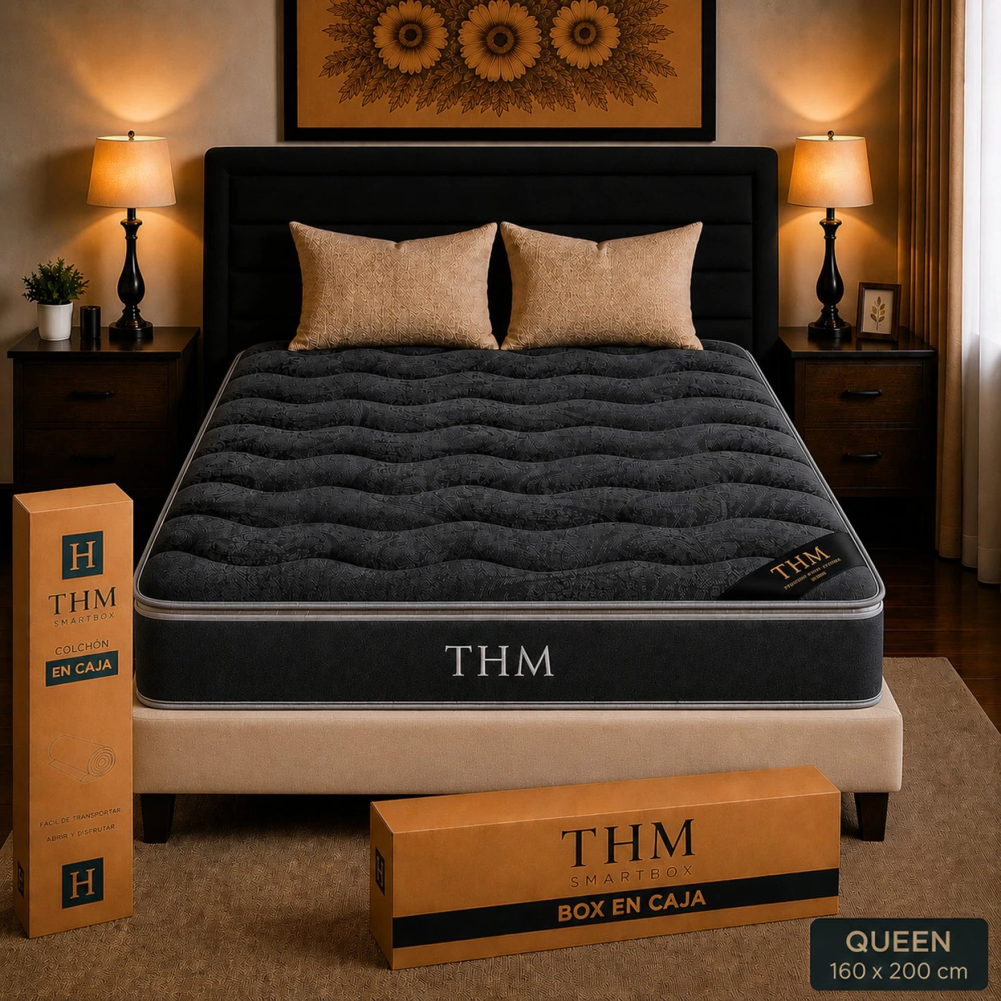 Sommier Queen Colchon THM Hybrid Silver - Negro