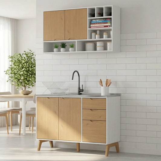 Aereo + Bajo mesada Linea Veneza - Blanco/Miel