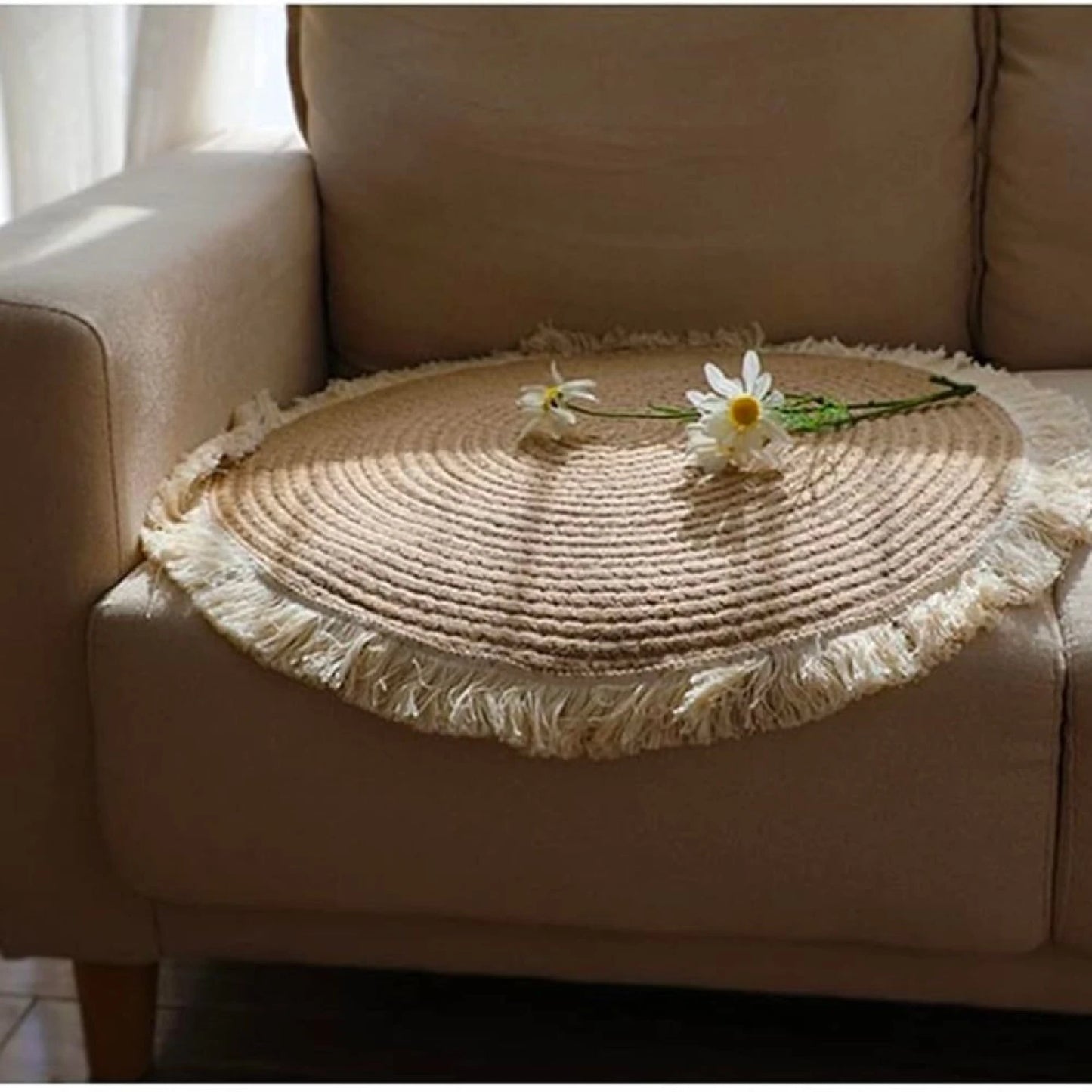 Alfombra redonda Gruhum 120 cm con flecos
