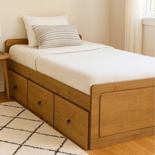 Cama 1 plaza con cajones Linea Naturale - Roble