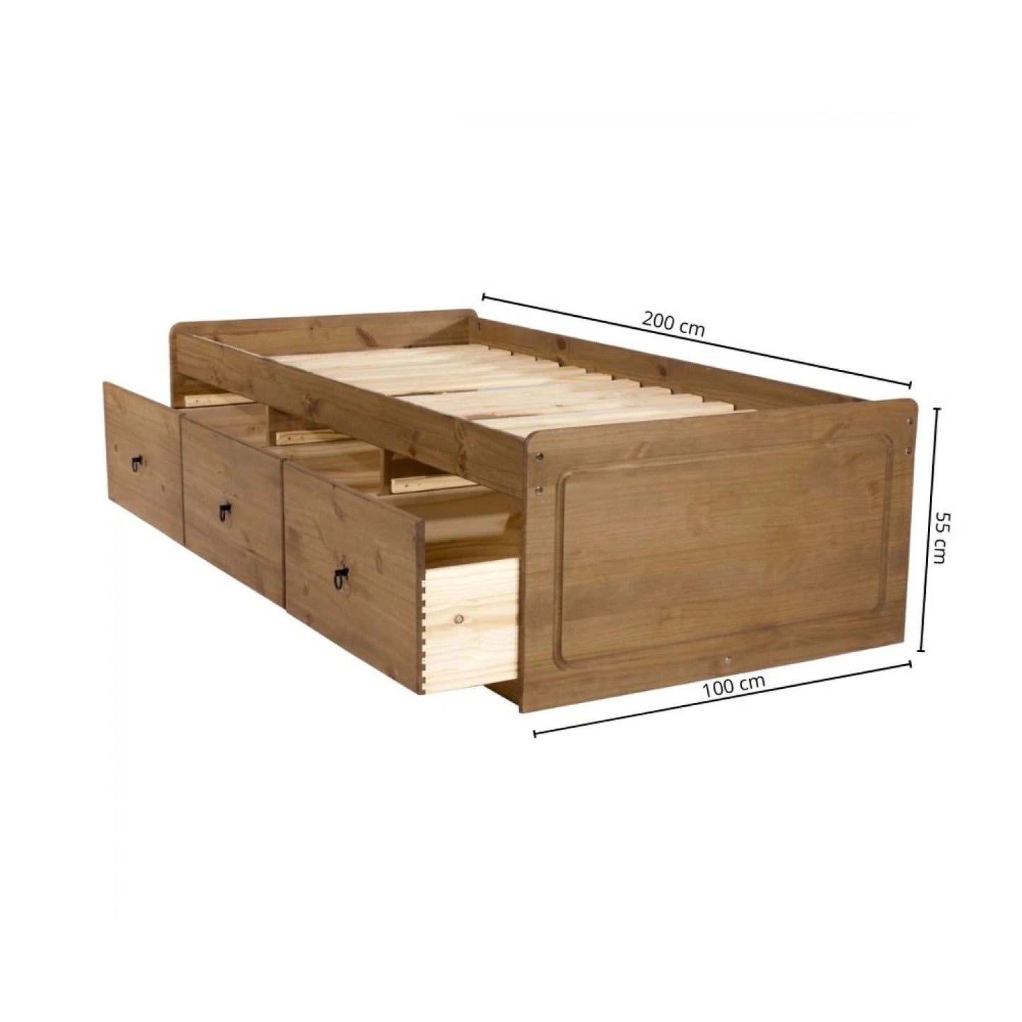 Cama 1 plaza con cajones Linea Naturale - Roble