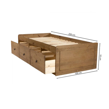 Cama 1 plaza con cajones Linea Naturale - Roble
