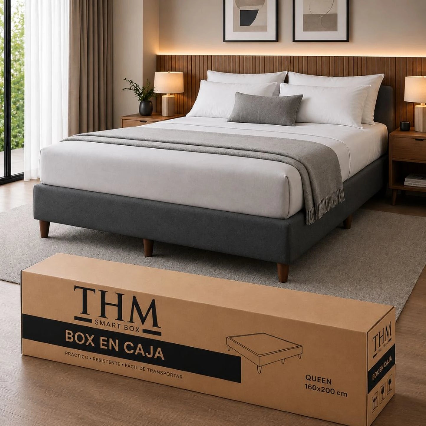 Cama SmartBox THM Extra King 200x200 cm - Negro