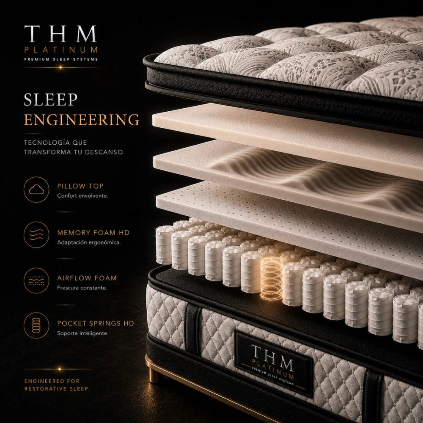 Colchon de resortes 1 Plaza THM Hybrid Platinum
