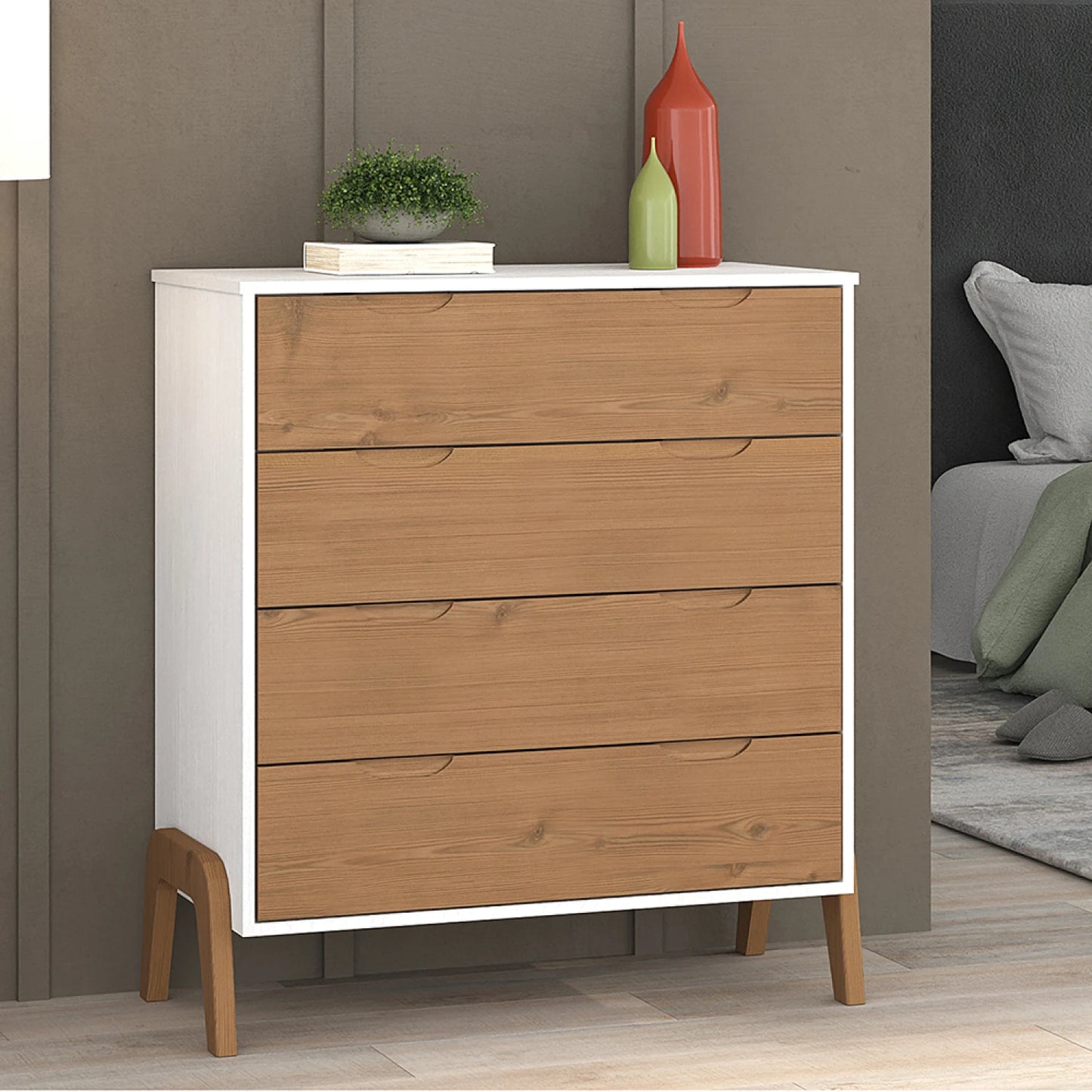 Comoda 4 cajones Linea Veneza - Blanco/Miel