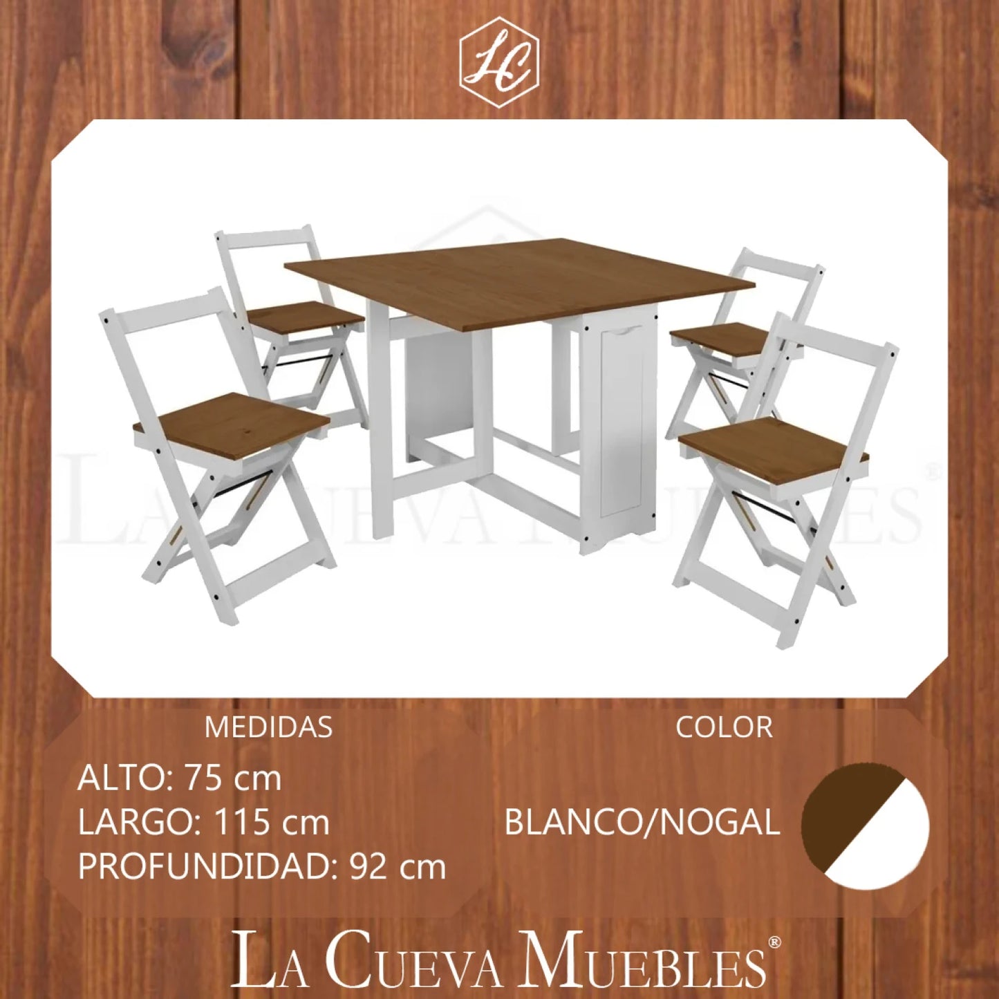 Desayunador 4 sillas plegables Linea Naturale