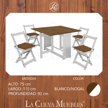 Desayunador 4 sillas plegables Linea Naturale