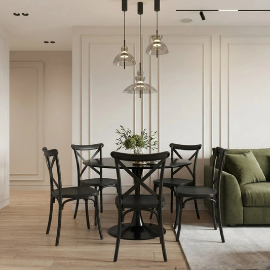 Juego De Comedor 4 Sillas Vienesas + Mesa Tulip - Negro