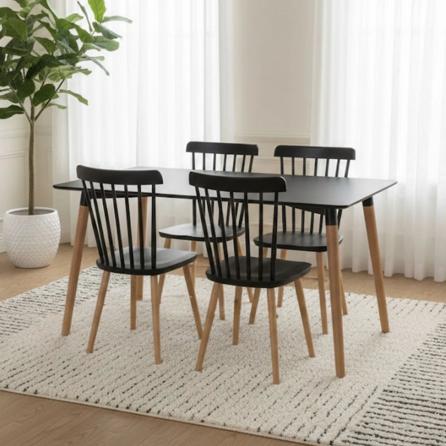 Juego de comedor 4 sillas Windsor - Negro