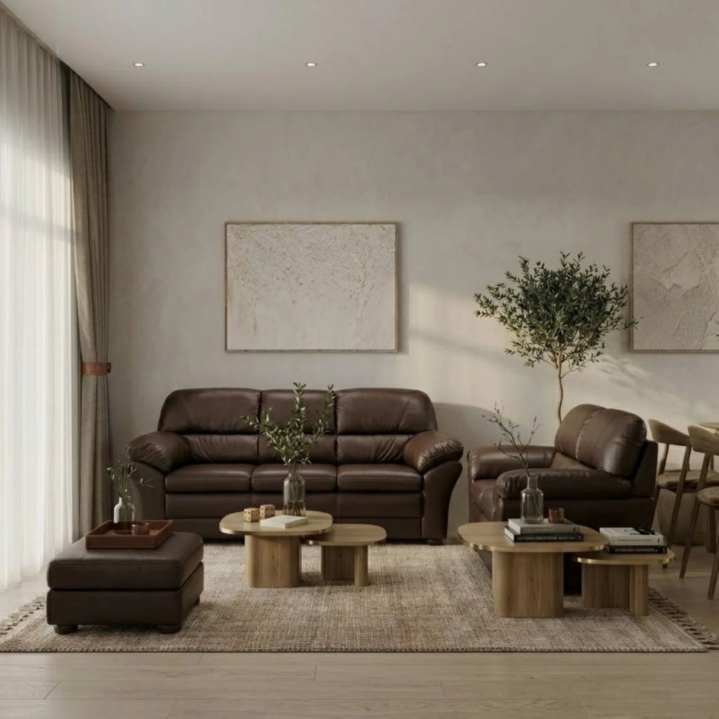 Juego de living 3+2 Cuero Natural