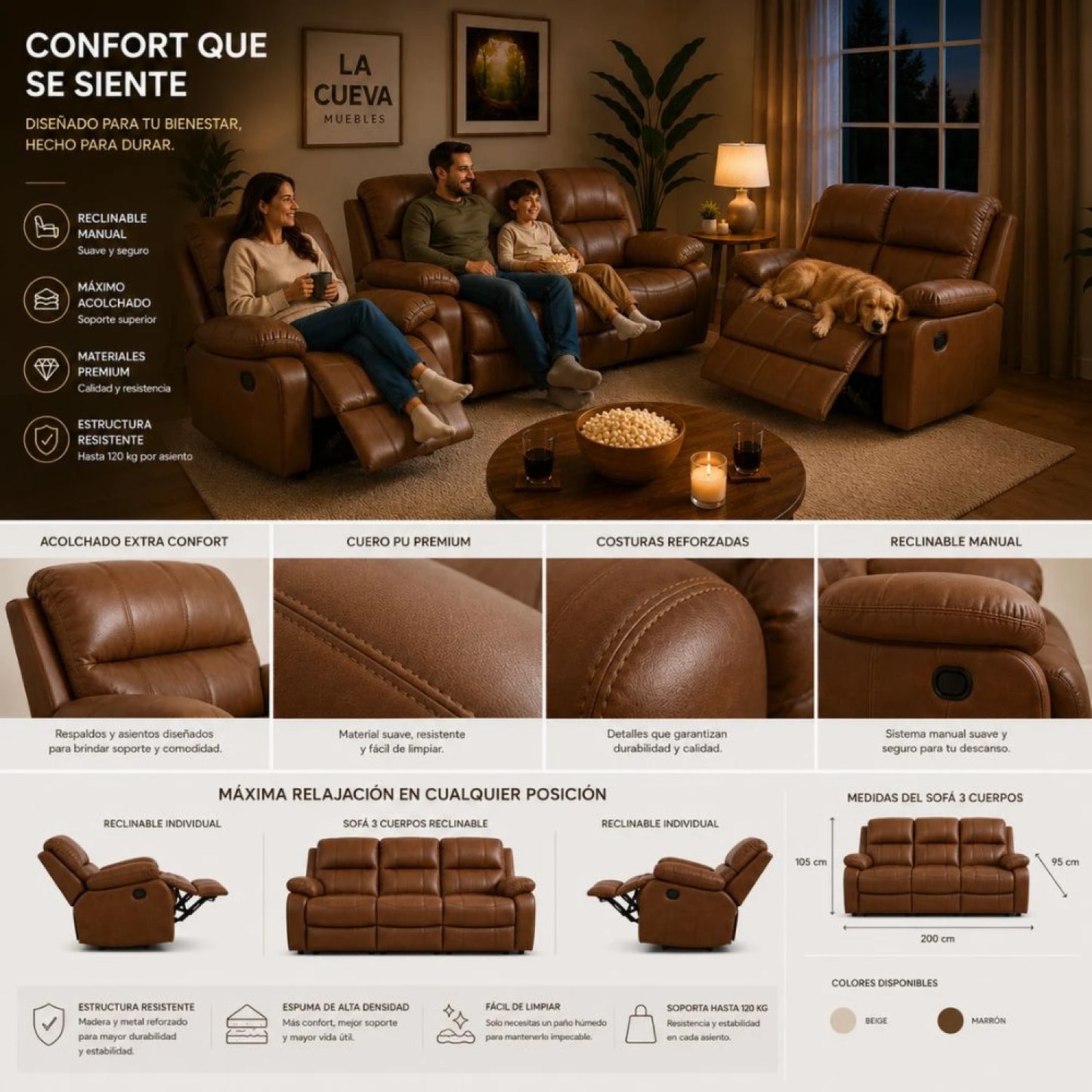 Juego de living reclinable 3+2+1