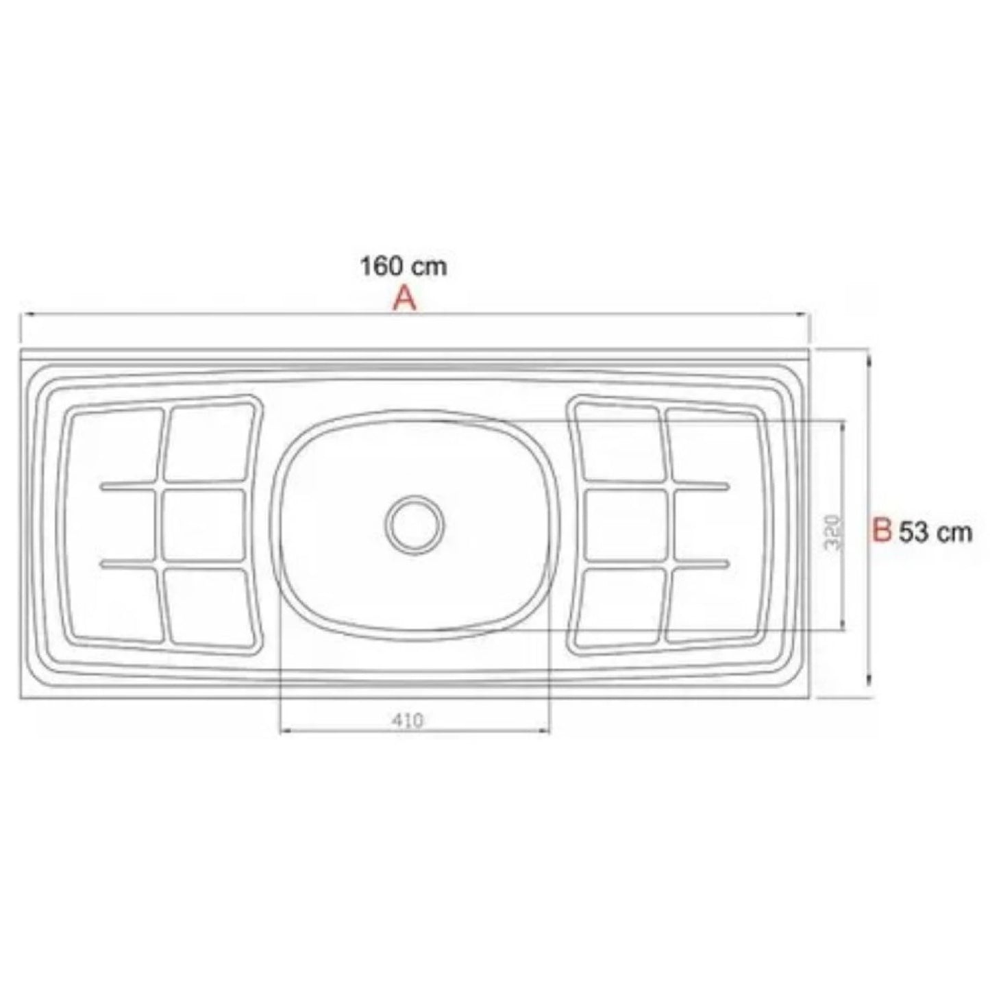 Mesada acero inoxidable pileta al centro 160 cm