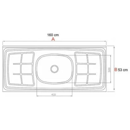 Mesada acero inoxidable pileta al centro 160 cm