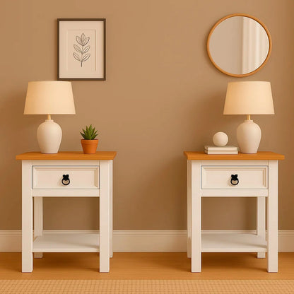 Promo 2 Mesa de Luz 1 Cajón Línea Naturale - ROBLE