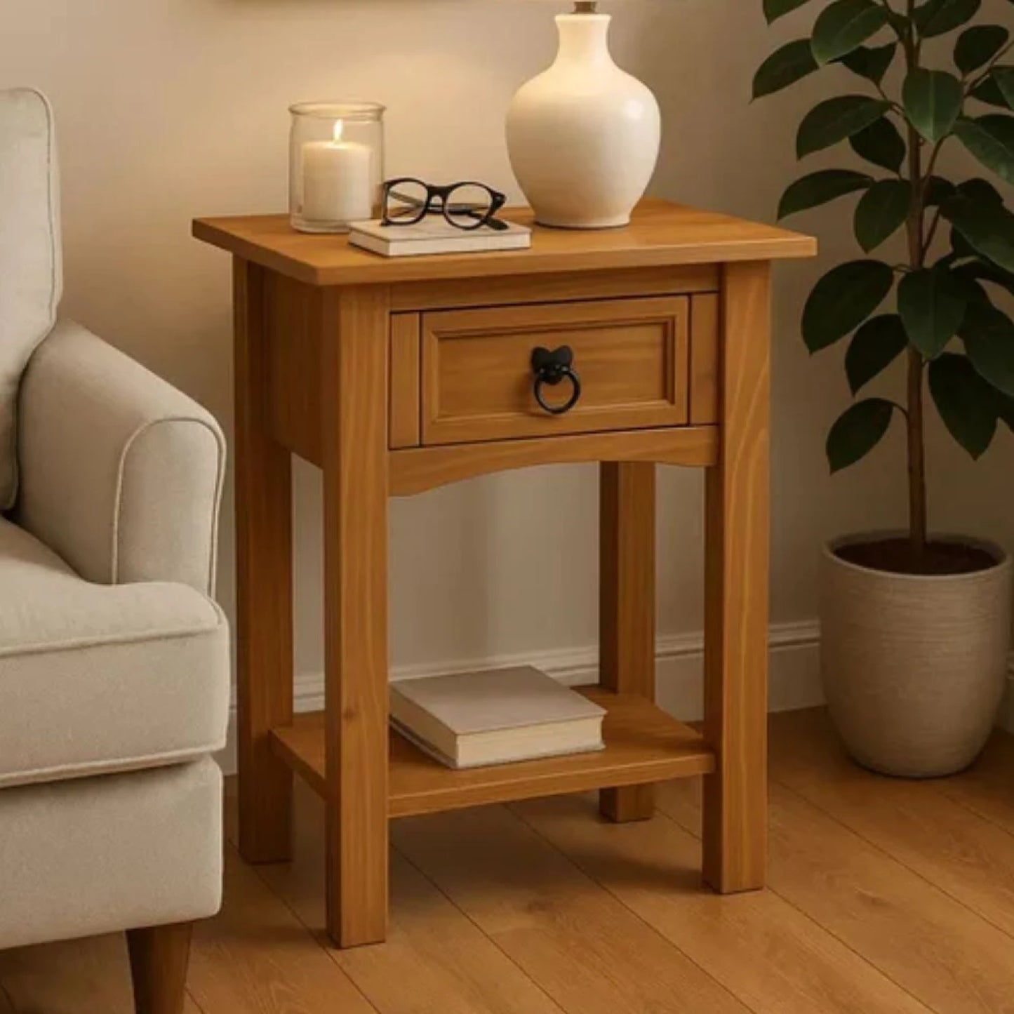 Promo 2 Mesa de Luz 1 Cajón Línea Naturale - ROBLE