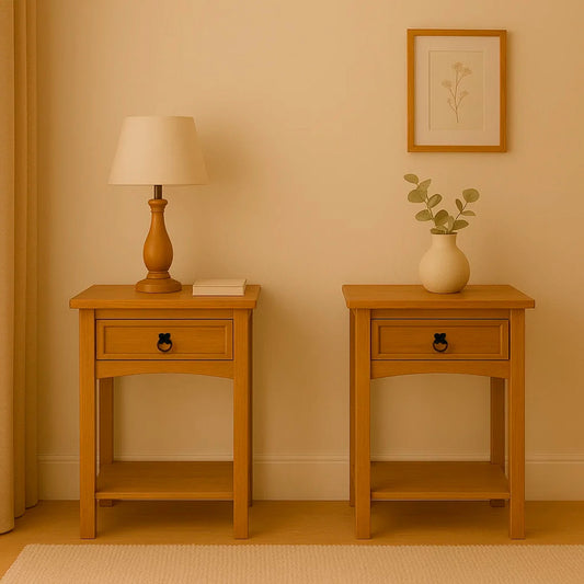 Promo 2 Mesa de Luz 1 Cajón Línea Naturale - ROBLE