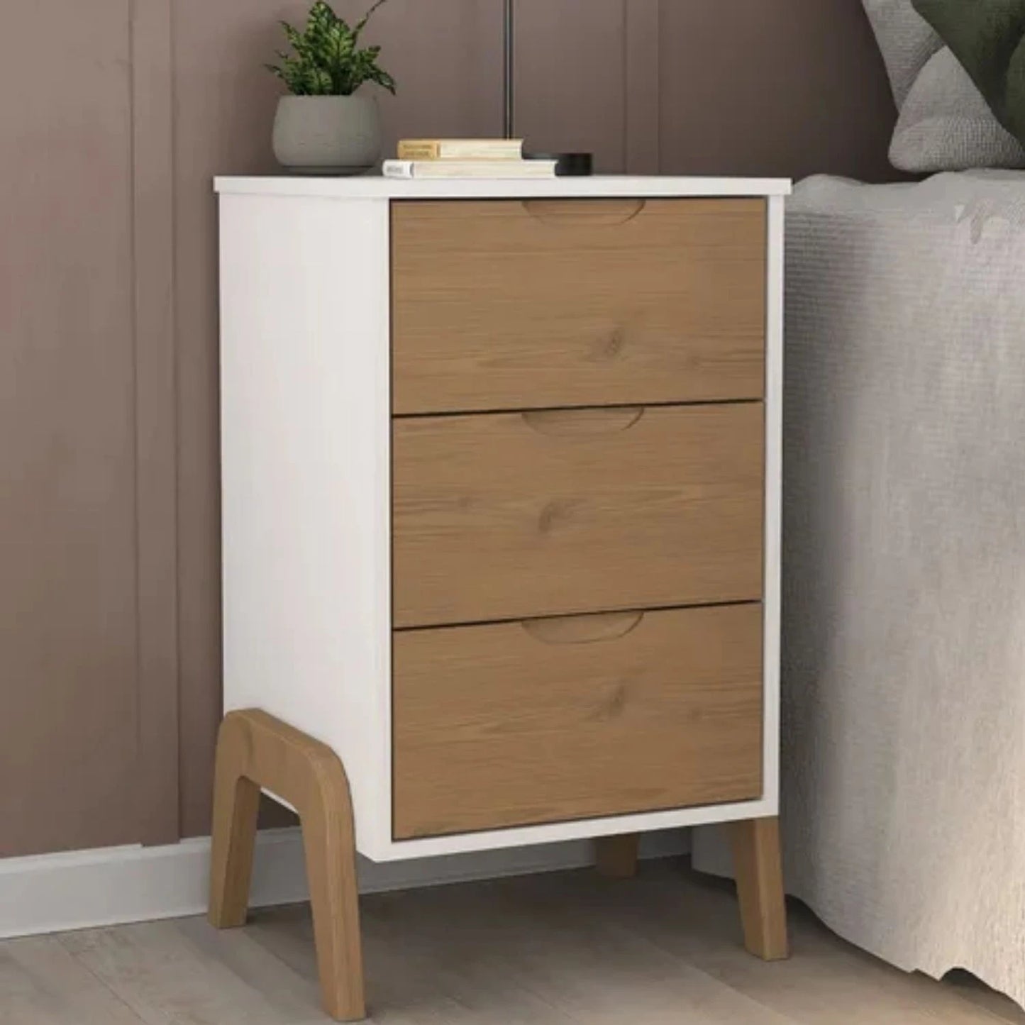 Promo 2 Mesa de luz 3 cajones veneza - Blanco/Miel