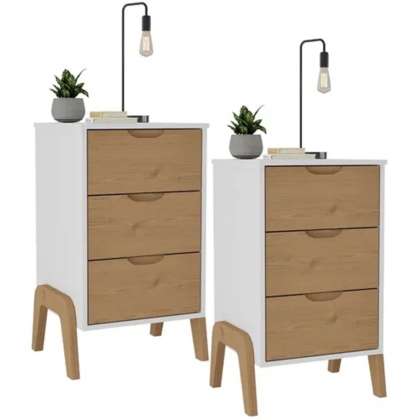 Promo 2 Mesa de luz 3 cajones veneza - Blanco/Miel