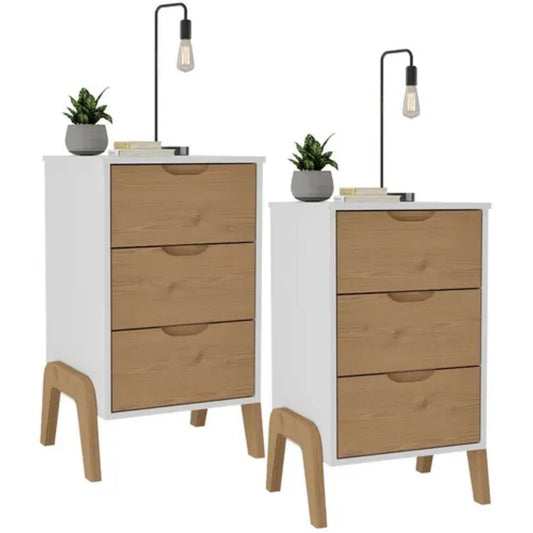 Promo 2 Mesa de luz 3 cajones veneza - Blanco/Miel