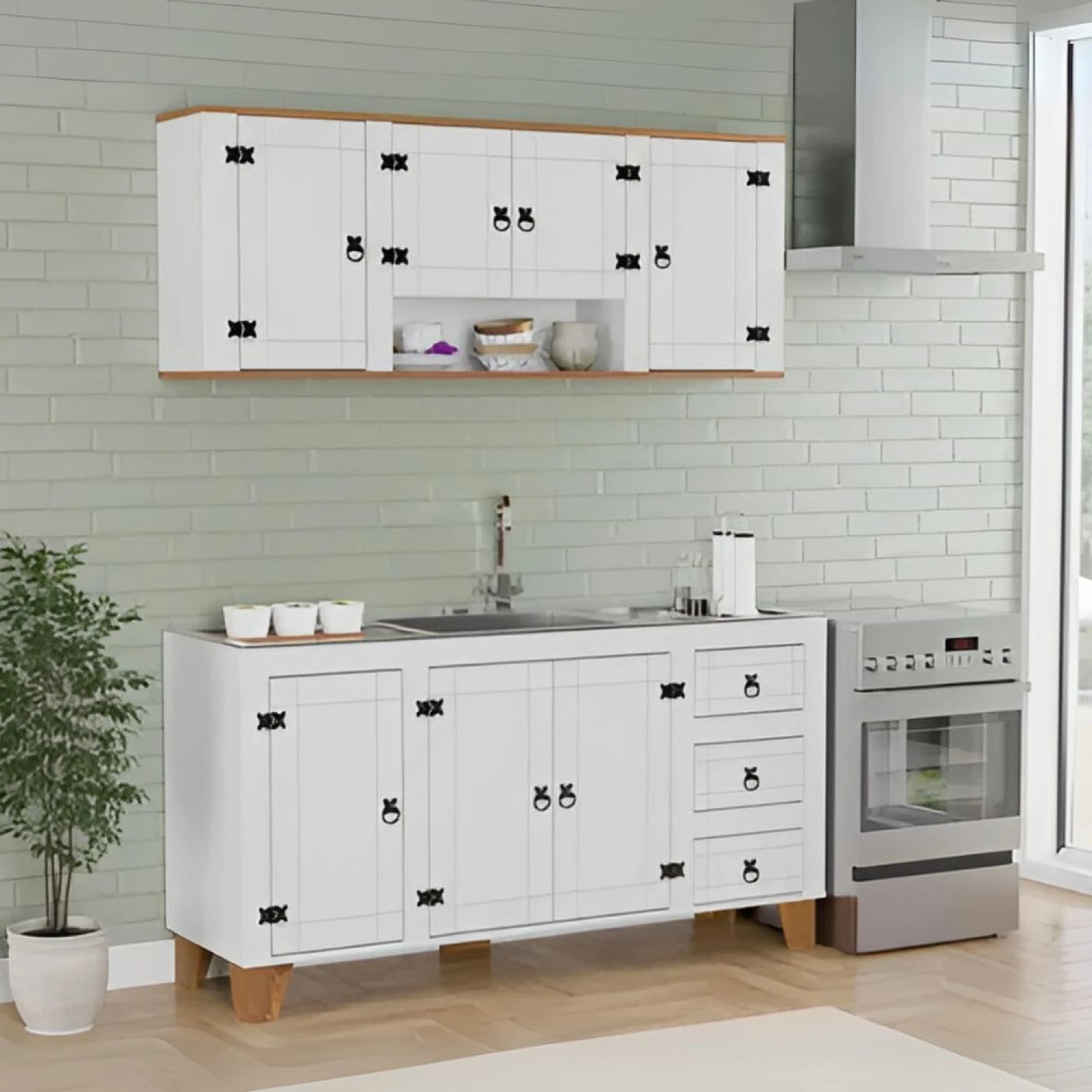 Promo Áereo 4 Puertas + Bajo Mesada Línea Naturale - Roble