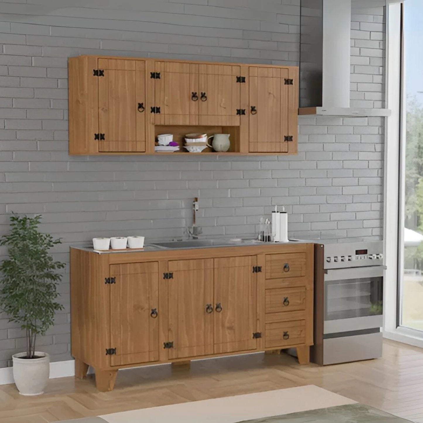 Promo Áereo 4 Puertas + Bajo Mesada Línea Naturale - Roble