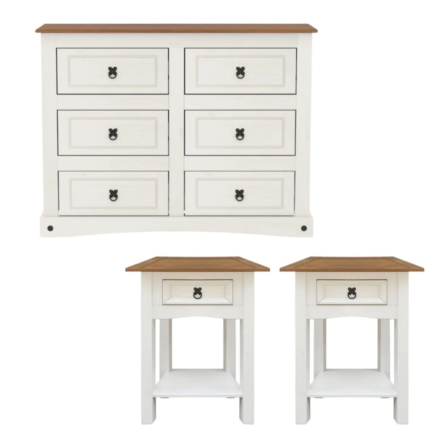 Promo Comoda + 2 Mesa De Luz Linea Naturale - Blanco
