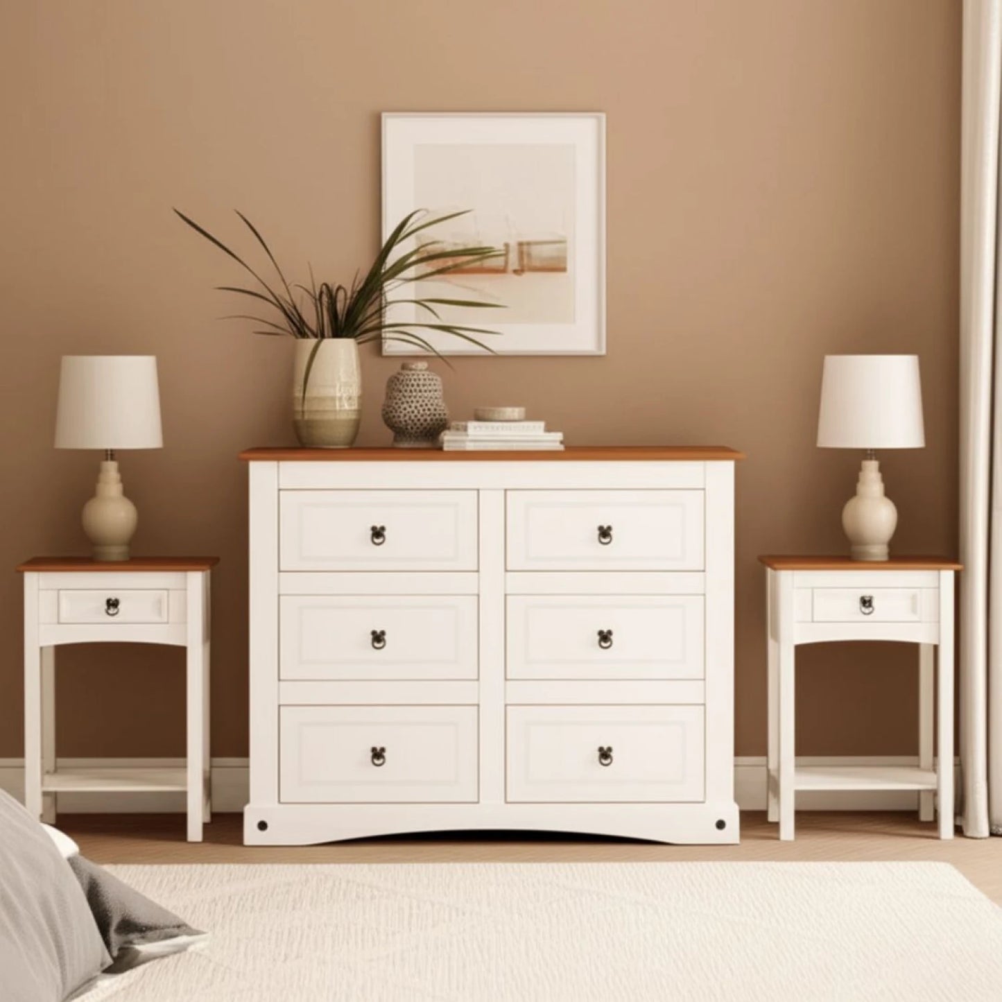 Promo Comoda + 2 Mesa De Luz Linea Naturale - Blanco