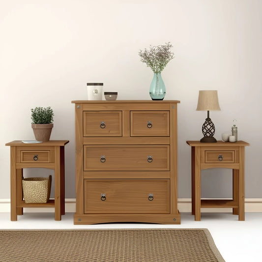 Promo Comoda 4 Cajones + 2 Mesas De Luz Linea Naturale - Roble