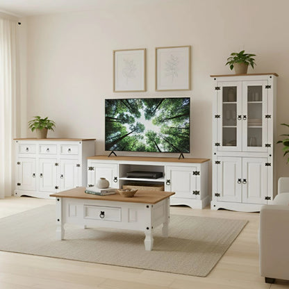 Promo Cristalero + Mesa de Living + Aparador + Rack de TV Linea Naturale - Roble