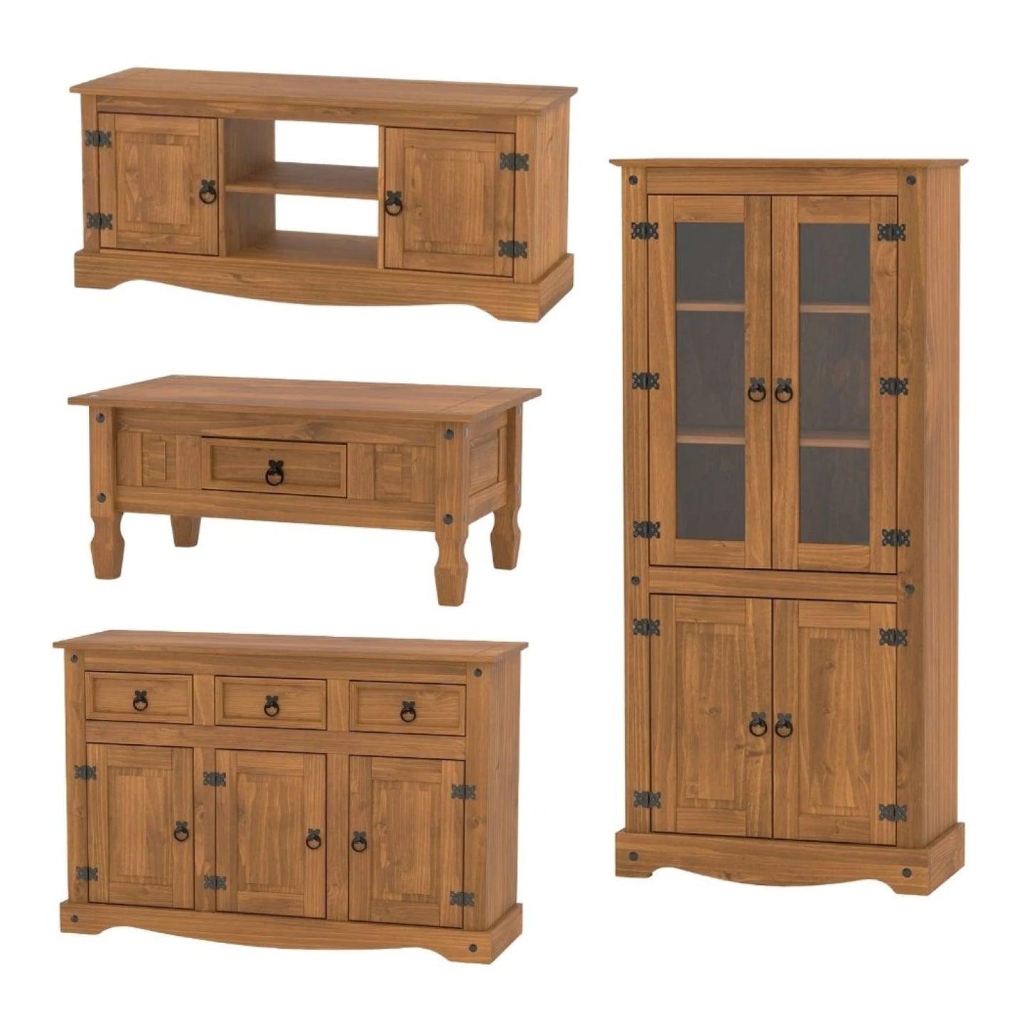 Promo Cristalero + Mesa de Living + Aparador + Rack de TV Linea Naturale - Roble