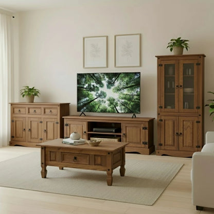 Promo Cristalero + Mesa de Living + Aparador + Rack de TV Linea Naturale - Roble