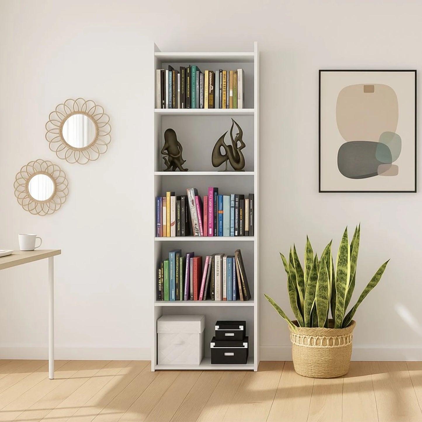 Promo Escritorio Esquinero + Biblioteca 5 Estantes - Blanco
