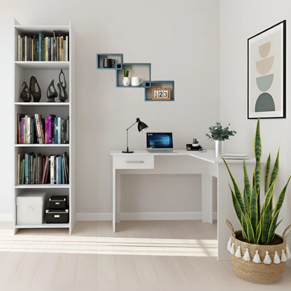 Promo Escritorio Esquinero + Biblioteca 5 Estantes - Blanco