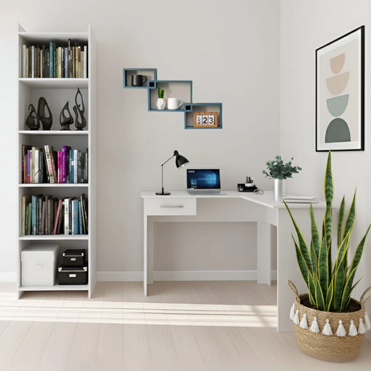 Promo Escritorio Esquinero + Biblioteca 5 Estantes - Blanco