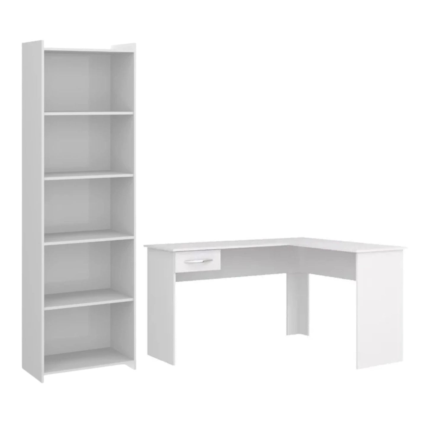 Promo Escritorio Esquinero + Biblioteca 5 Estantes - Blanco