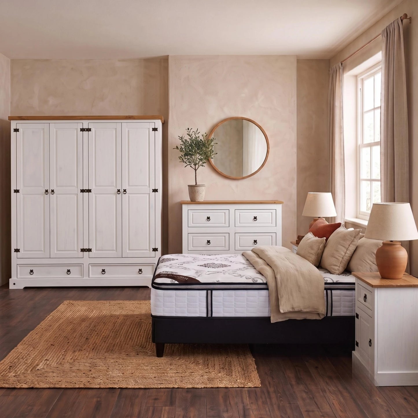 Promo Juego de Dormitorio Linea Naturale + Sommier 2 plazas THM Hybrid Bronze - ROBLE