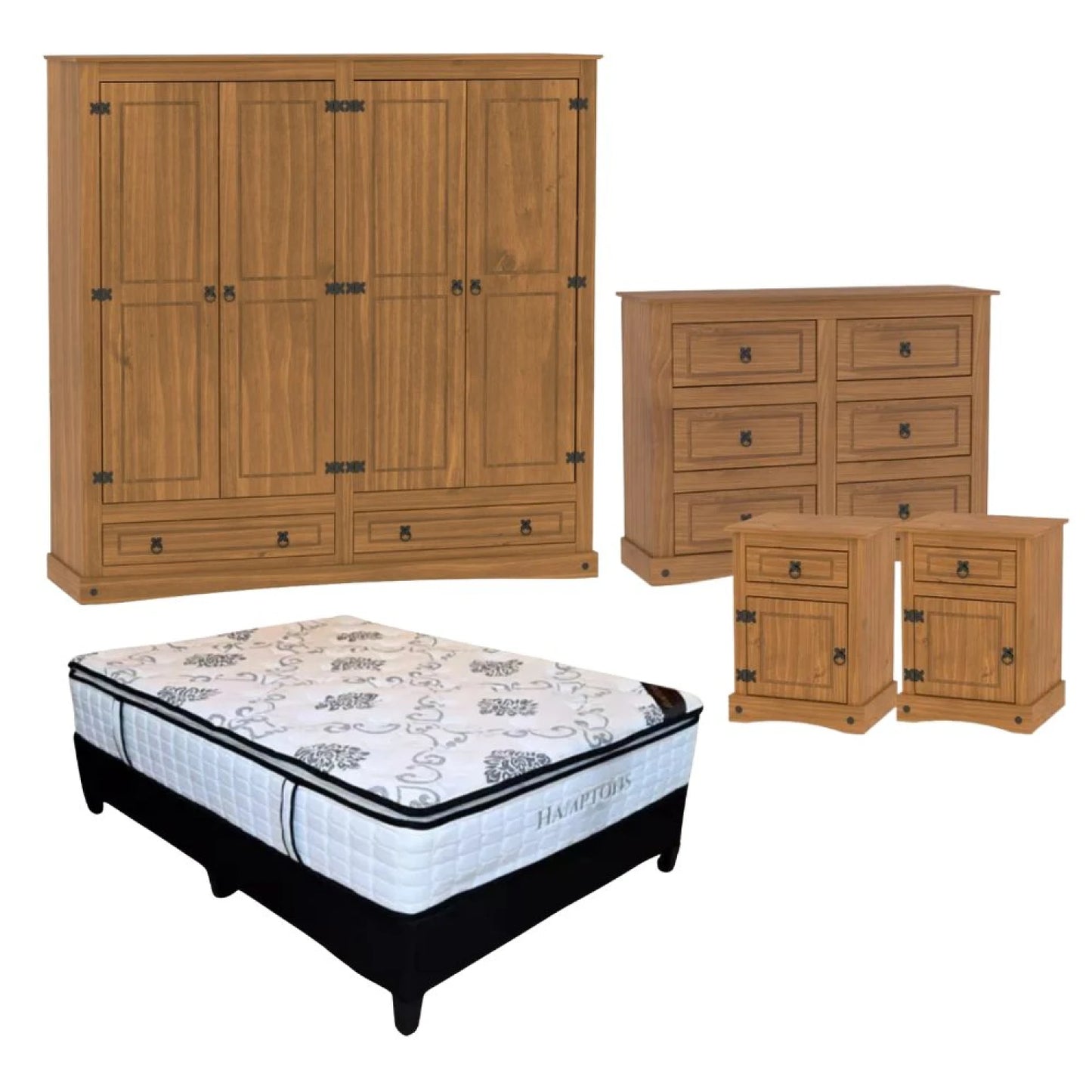 Promo Juego de Dormitorio Linea Naturale + Sommier 2 plazas THM Hybrid Bronze - ROBLE