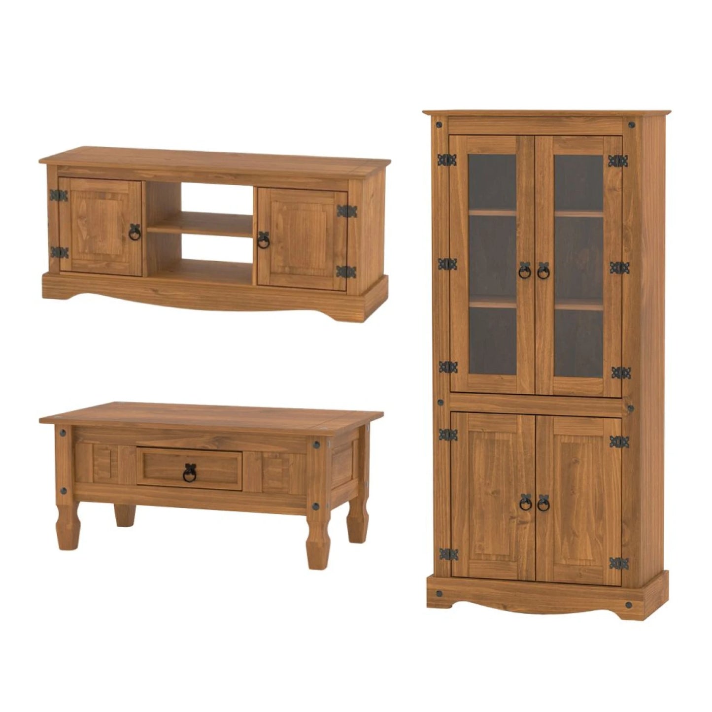 Promo Mesa Ratona + Biblioteca Cristalero + Rack de Tv Linea Naturale - Roble