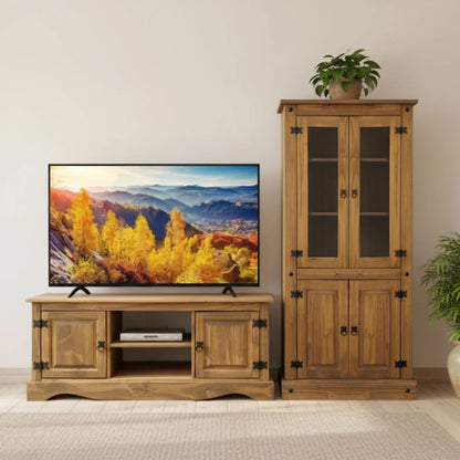 Promo Rack de Tv + Biblioteca con Cristalero Línea Naturale - Roble