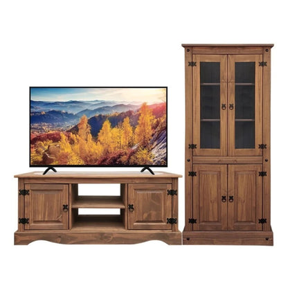 Promo Rack de Tv + Biblioteca con Cristalero Línea Naturale - Roble