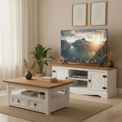 Promo Rack de Tv + Mesa Ratona Articulada Linea Naturale - Roble