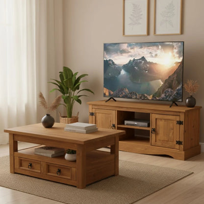 Promo Rack de Tv + Mesa Ratona Articulada Linea Naturale - Roble