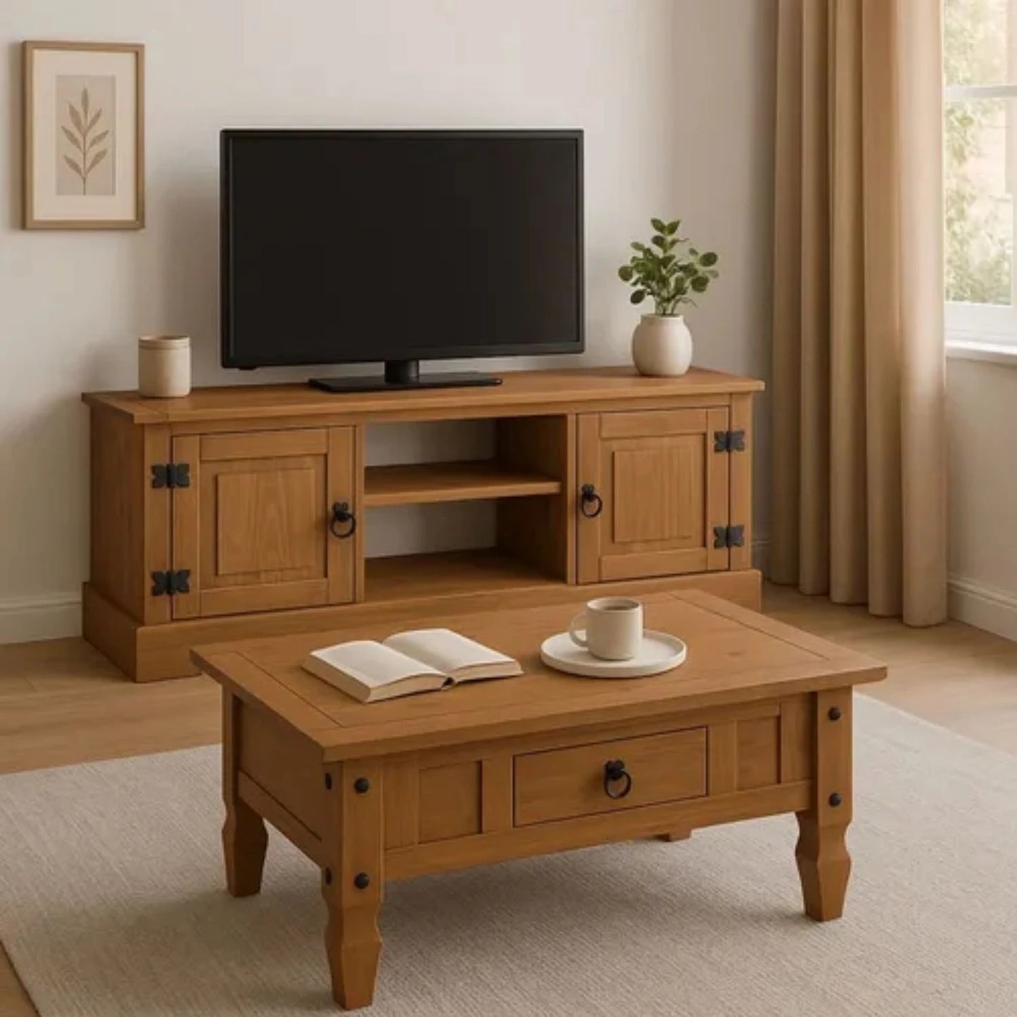 Promo Rack Tv + Mesa de Living Linea Naturale - ROBLE