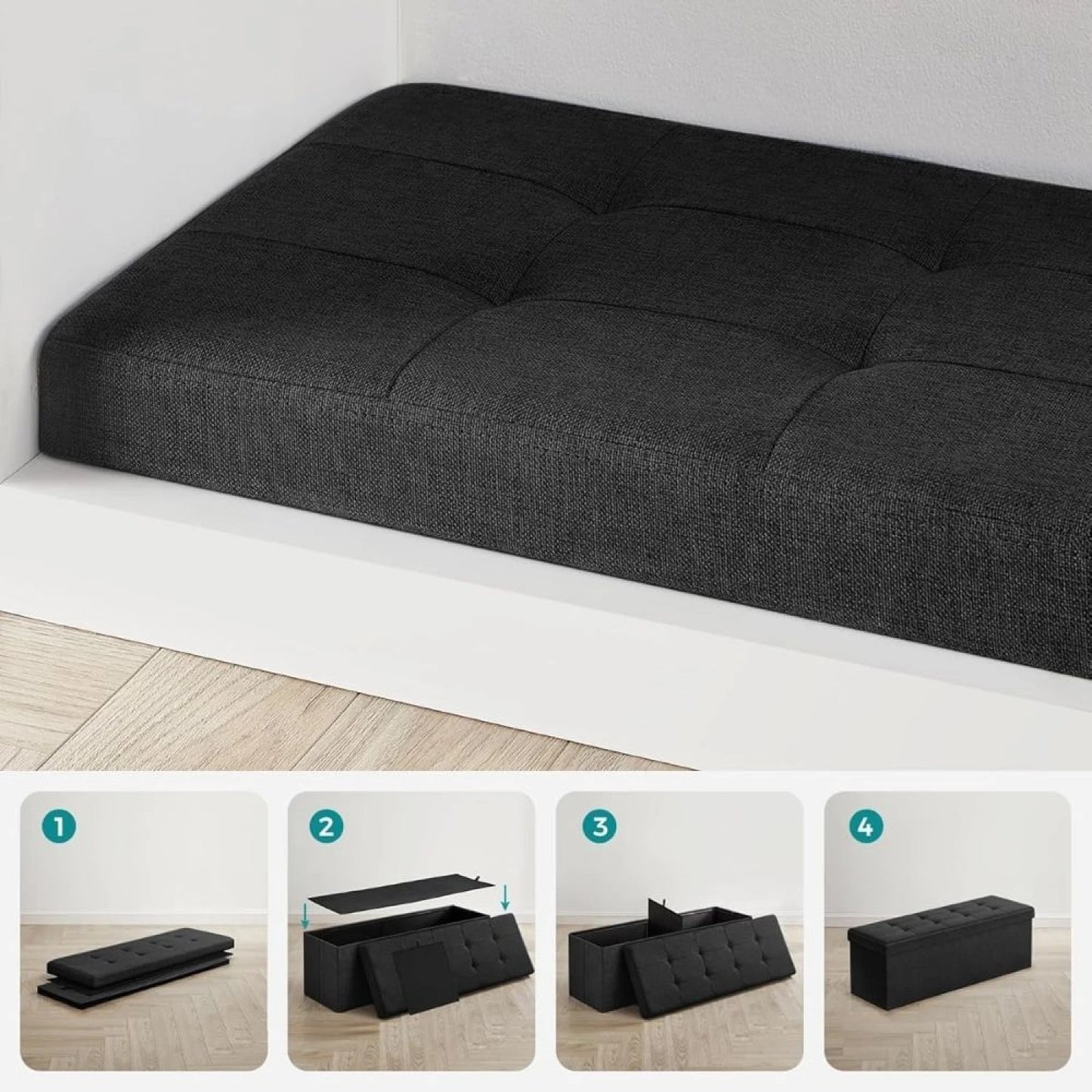 Puff Baul Texas Lino - Negro