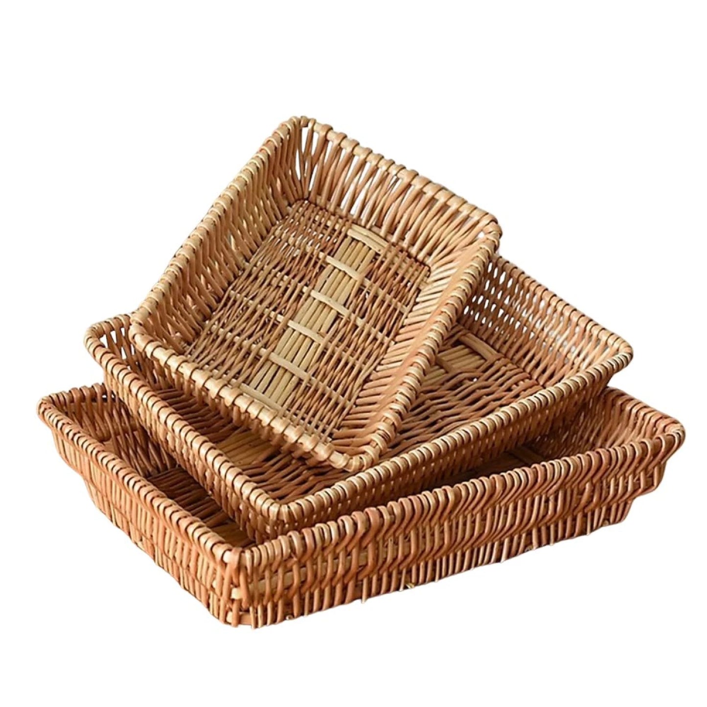 Set de 3 bandejas de mimbre