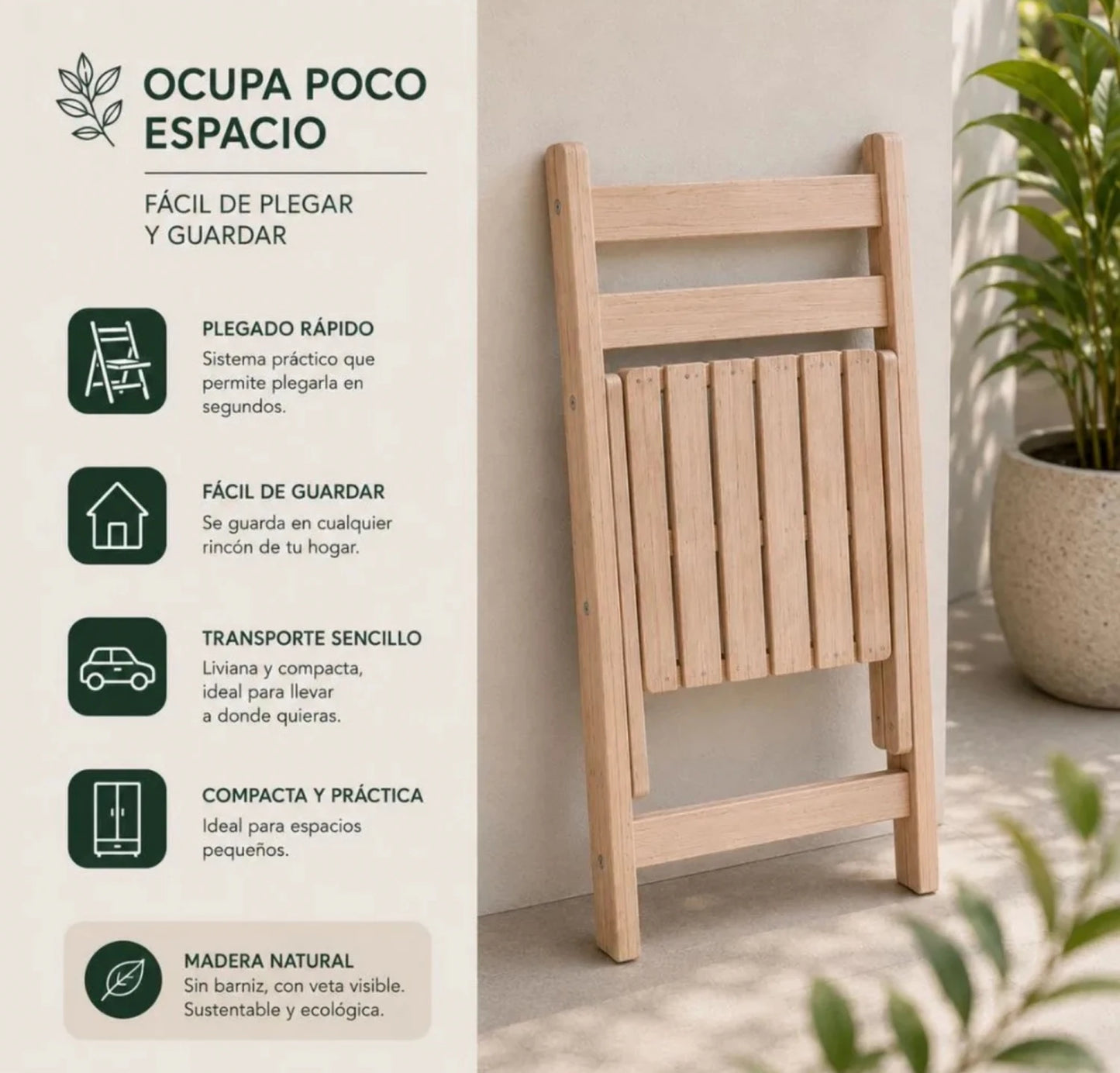 Silla Plegable Madera Eucaliptus