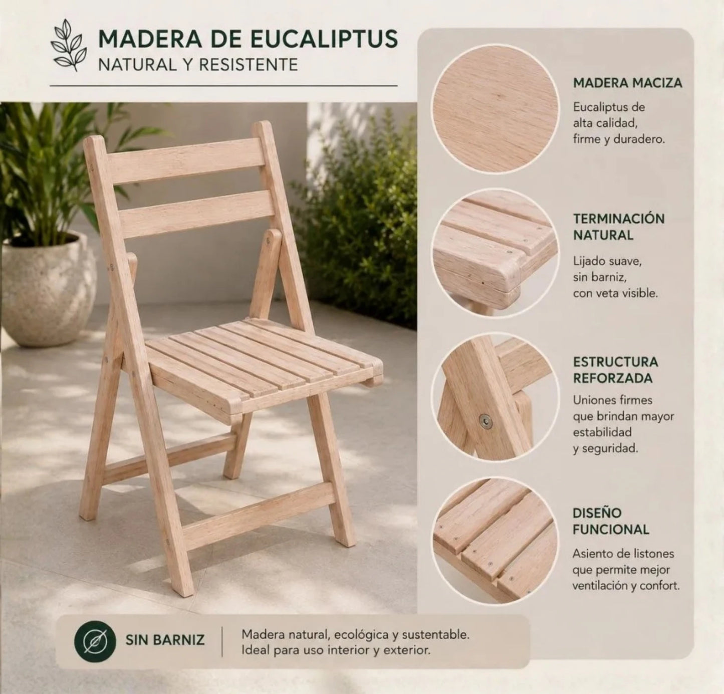 Silla Plegable Madera Eucaliptus