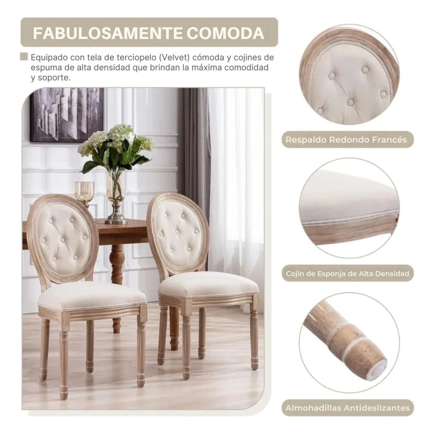 Silla Tapizada Estilo Luis Xv Con Botones